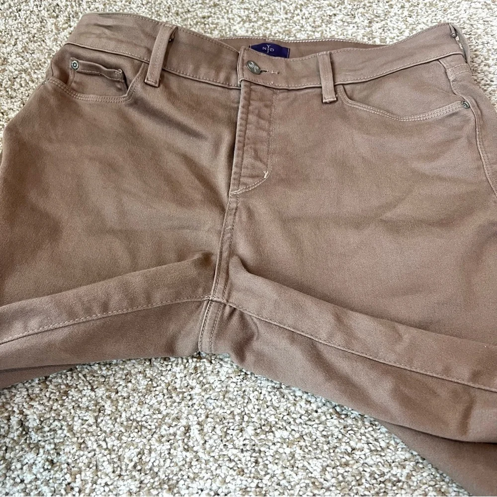 NYDJ Sheri Slim Jeans 12P Petite Taupe Brown Stretch Denim Mid Rise Straight - Picture 8 of 15